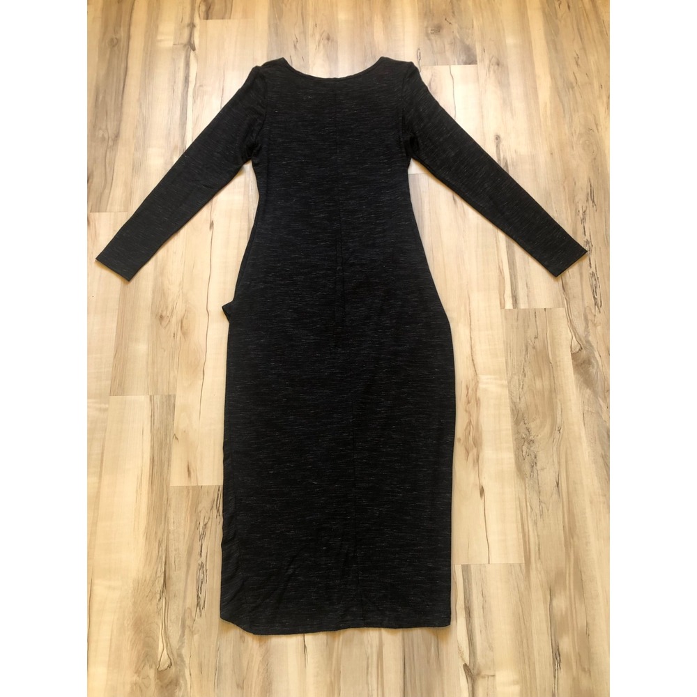 Forest Lily Charcoal Grey Space Dye Long Sleeve Tulip Hem Drape Midi Dress Large - Picture 8 of 13